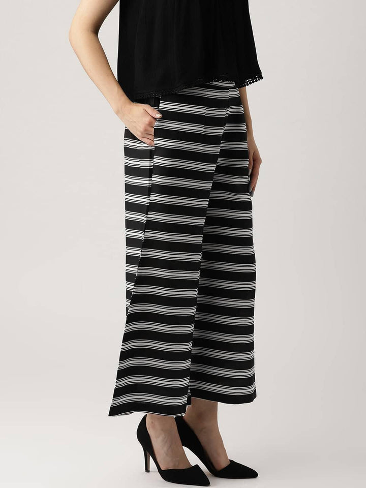 Black Striped Crepe Palazzos - ShopLibas