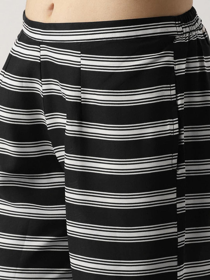 Black Striped Crepe Palazzos - ShopLibas