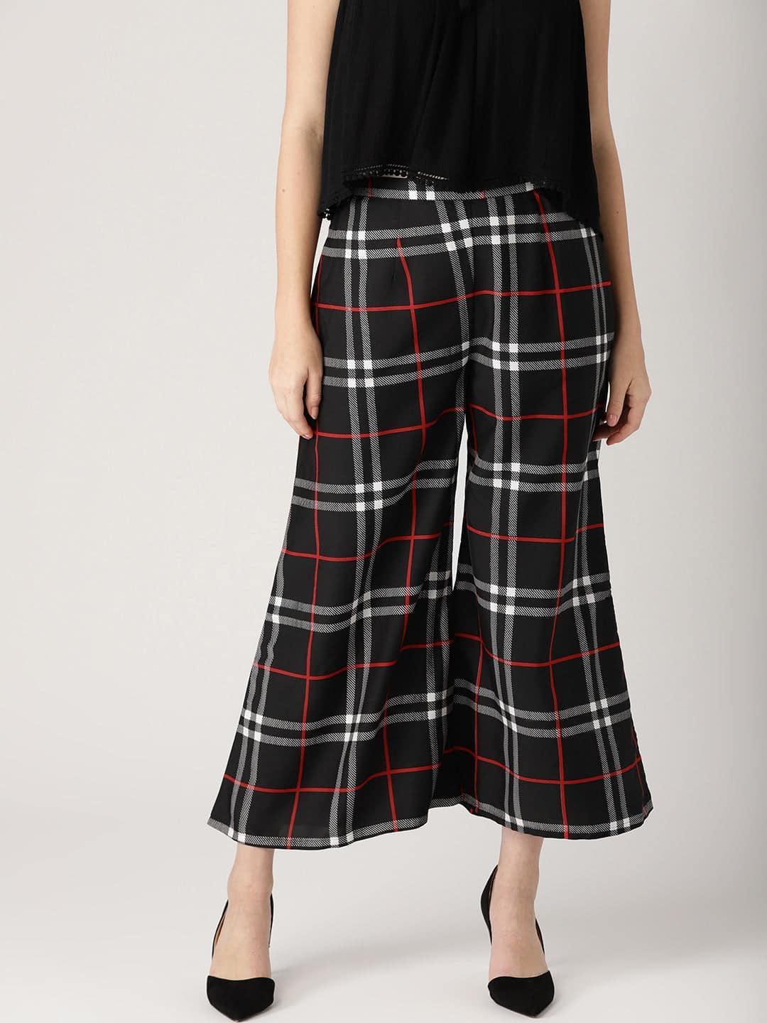 Black Checkered Crepe Palazzos - ShopLibas