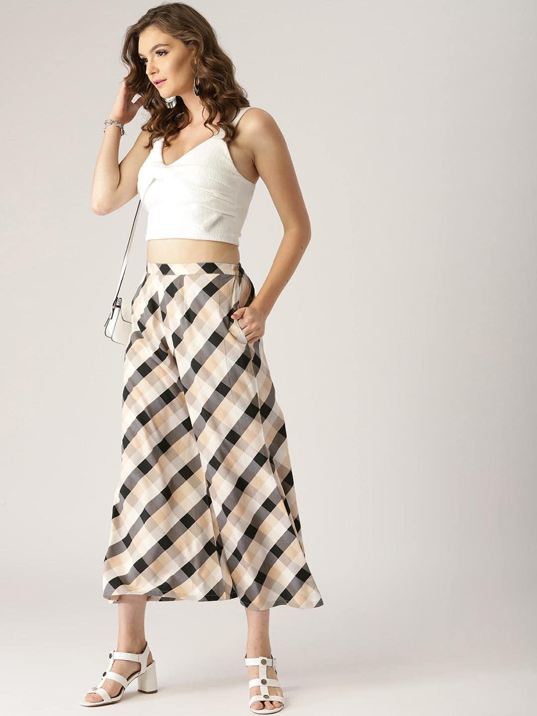 Multicoloured Checkered Crepe Palazzos - ShopLibas