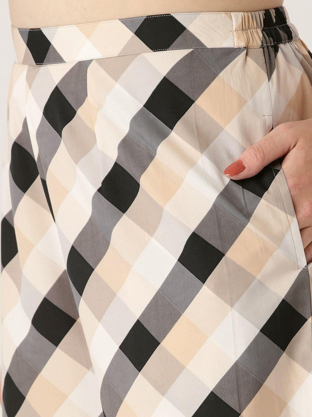 Multicoloured Checkered Crepe Palazzos - ShopLibas