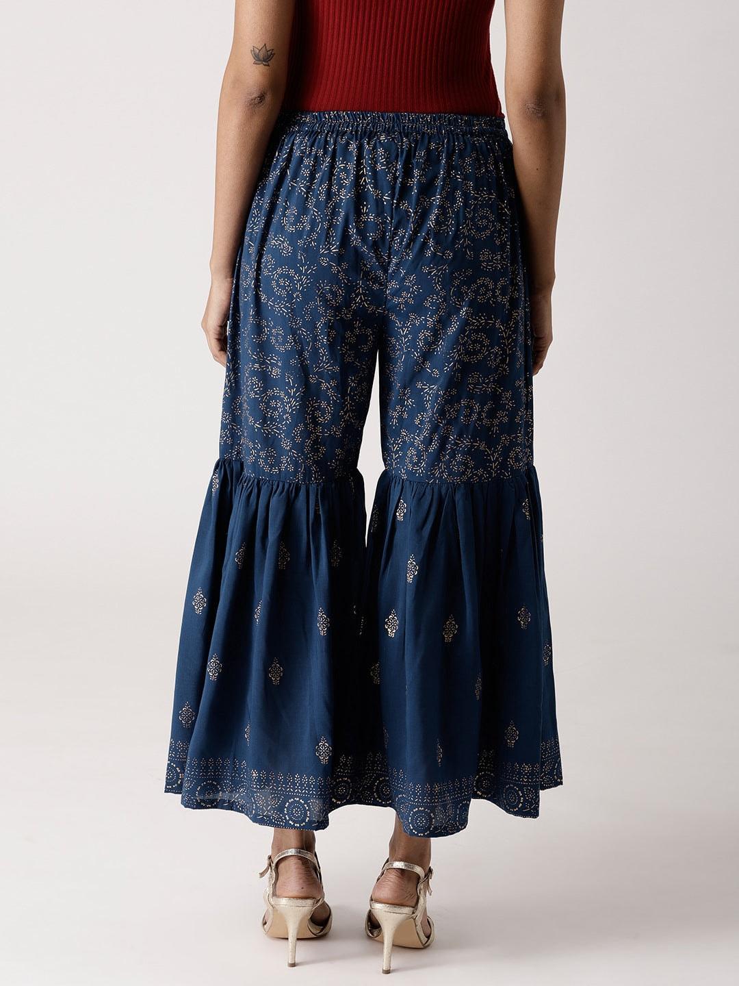 Blue Printed Rayon Sharara Pants - ShopLibas 