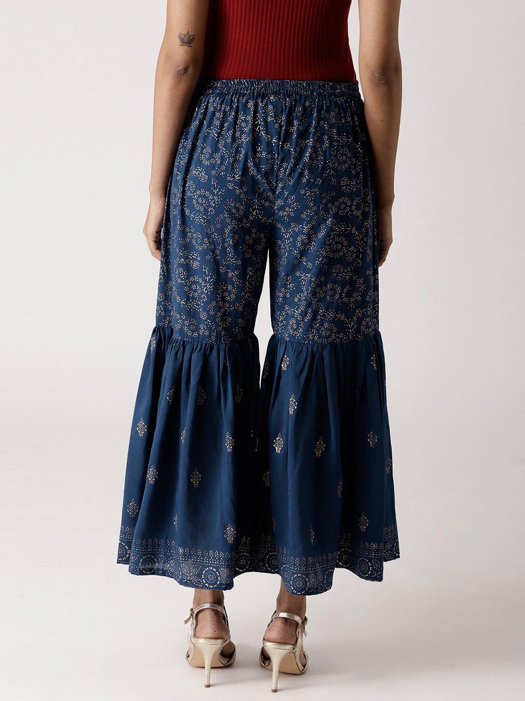 Blue Printed Rayon Sharara Pants - ShopLibas