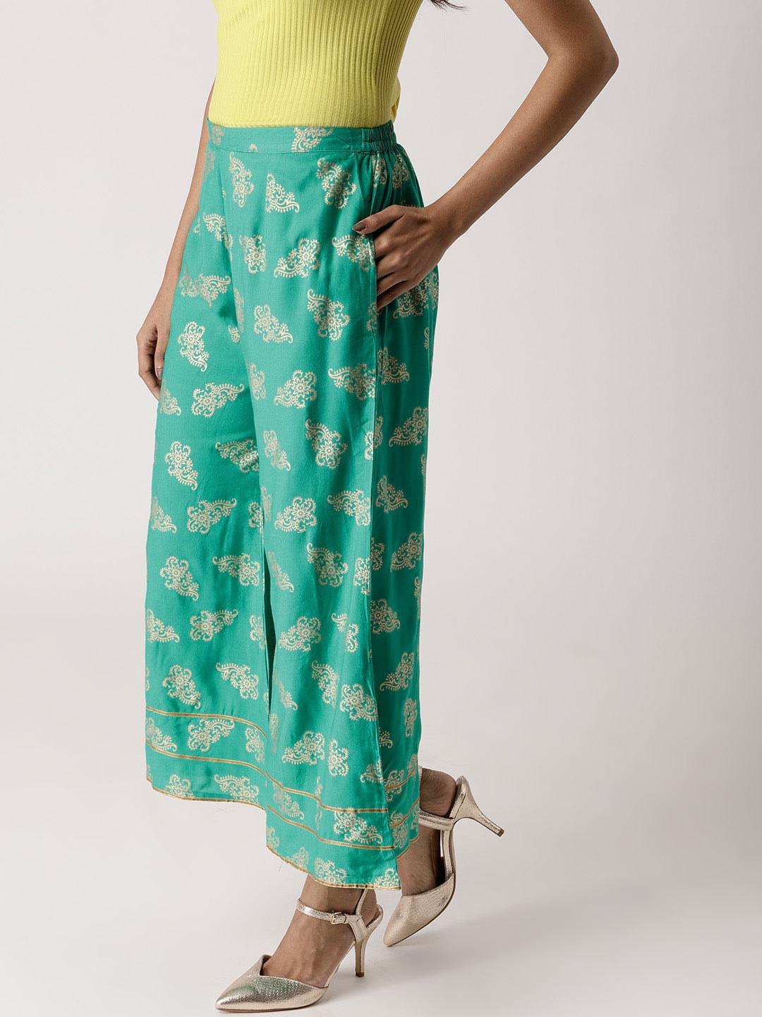 Green Printed Rayon Palazzos - ShopLibas 