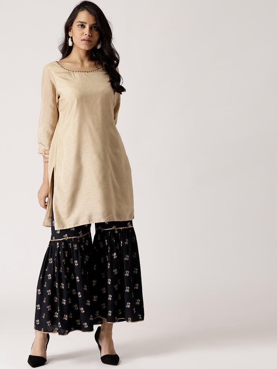 Black Printed Rayon Sharara Pants - ShopLibas 