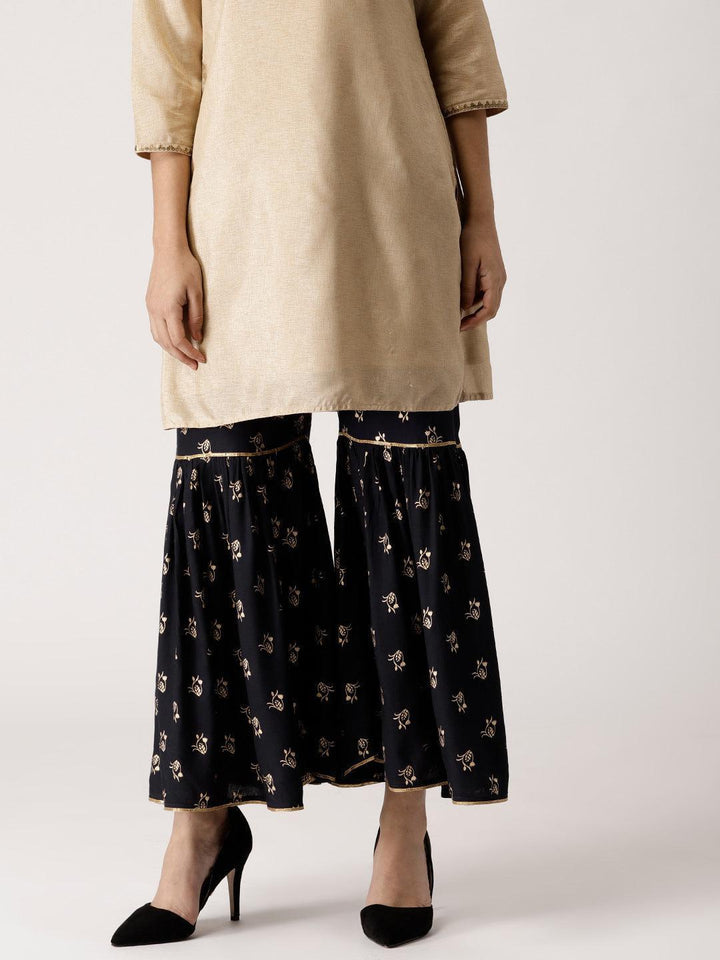 Black Printed Rayon Sharara Pants