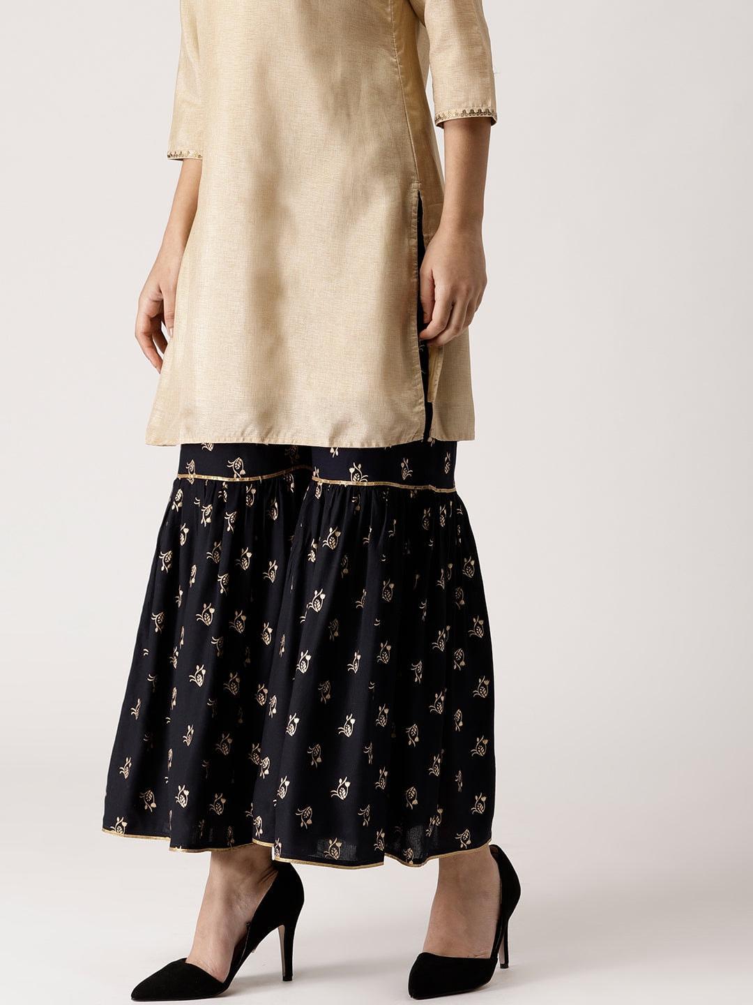 Black Printed Rayon Sharara Pants - ShopLibas 