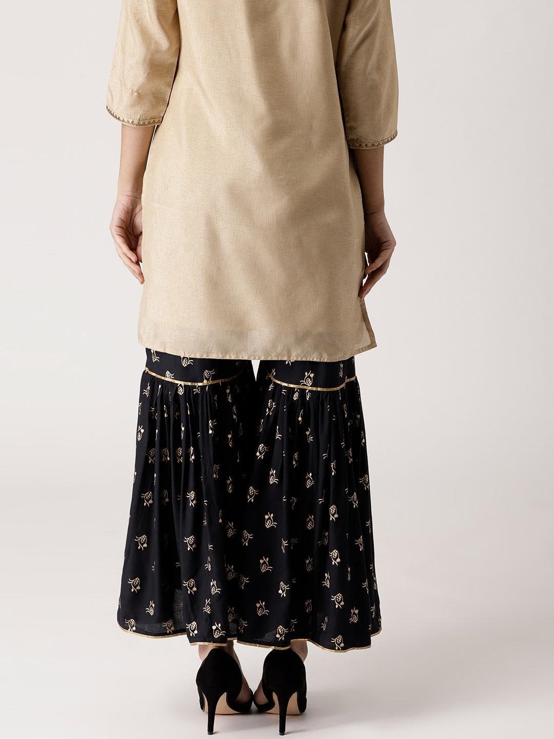 Black Printed Rayon Sharara Pants - ShopLibas 