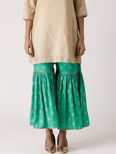 Green Printed Rayon Sharara Pants - ShopLibas