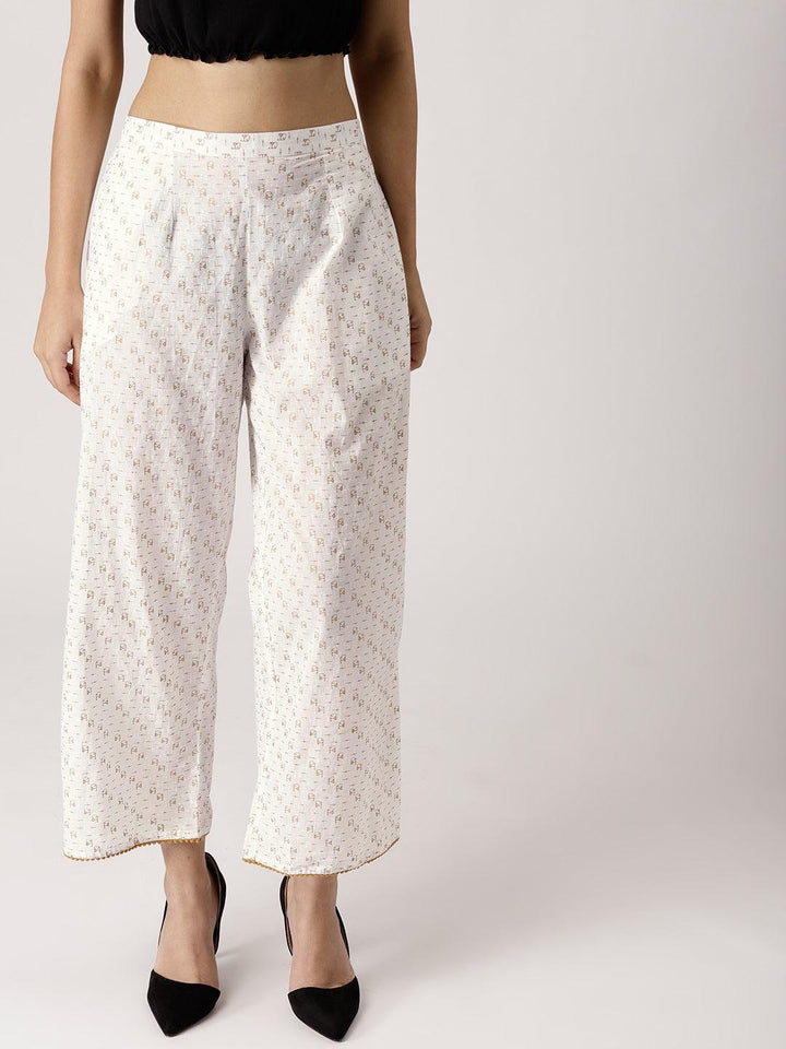 White Abstract Cotton Palazzos