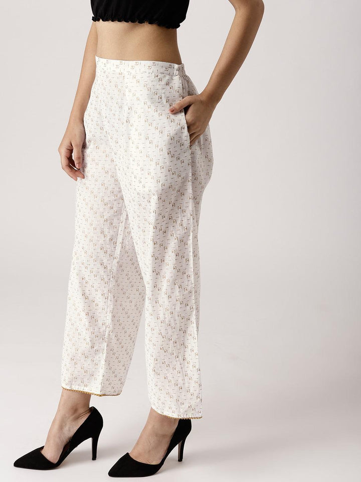 White Abstract Cotton Palazzos