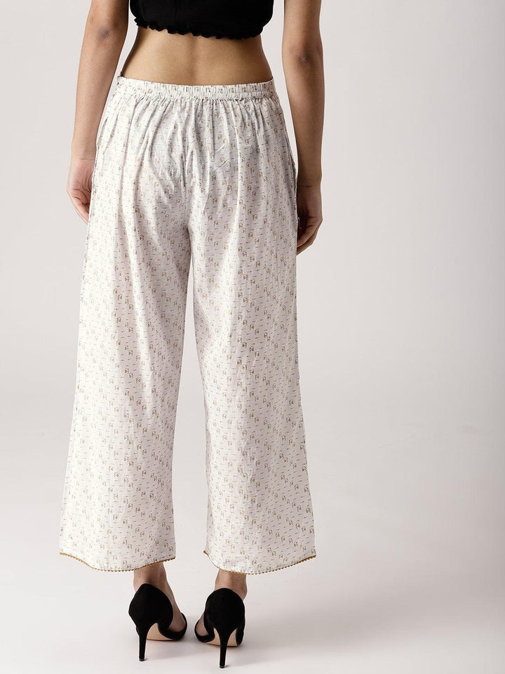 White Abstract Cotton Palazzos