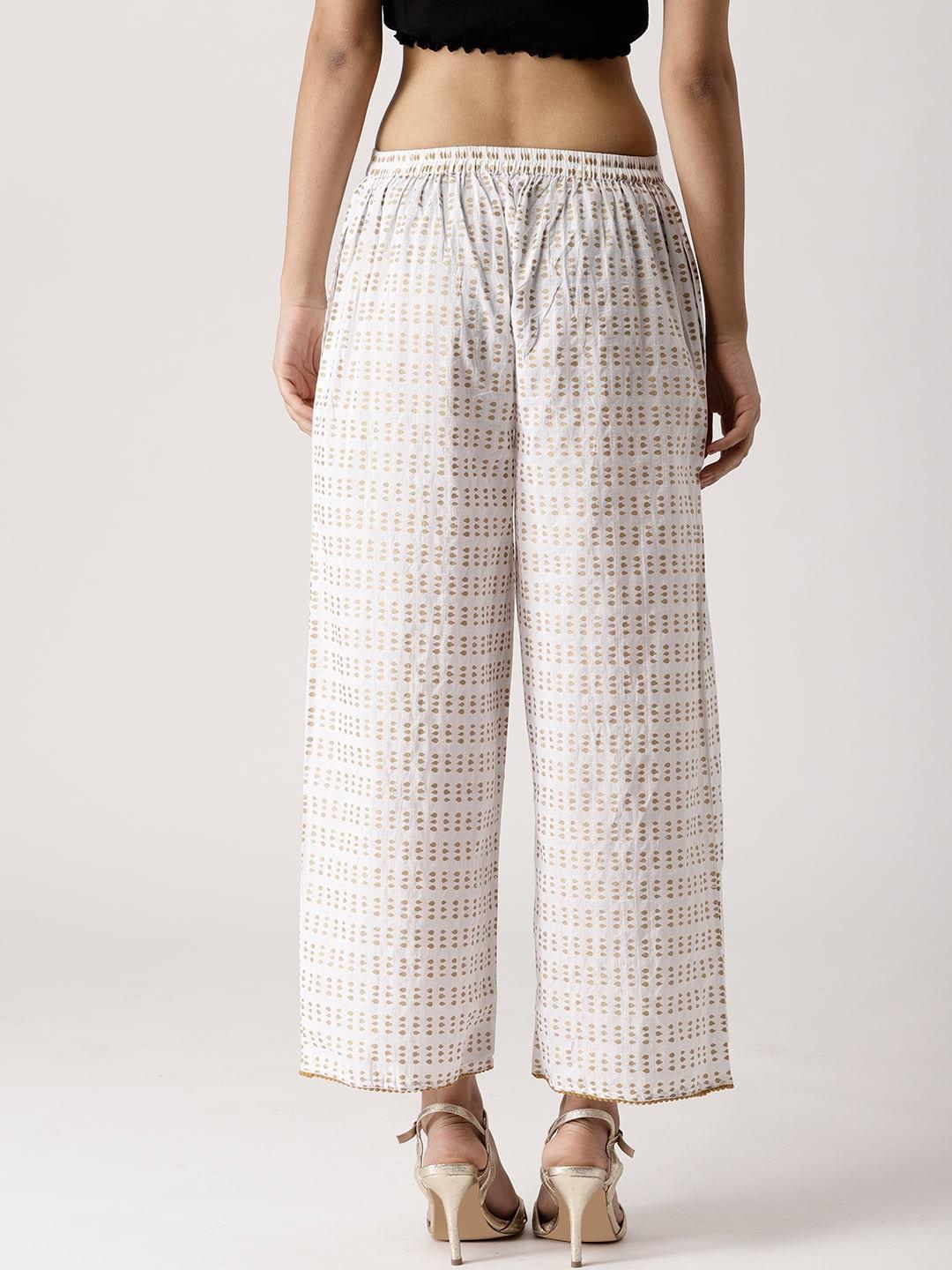 White Abstract Cotton Palazzos - ShopLibas 
