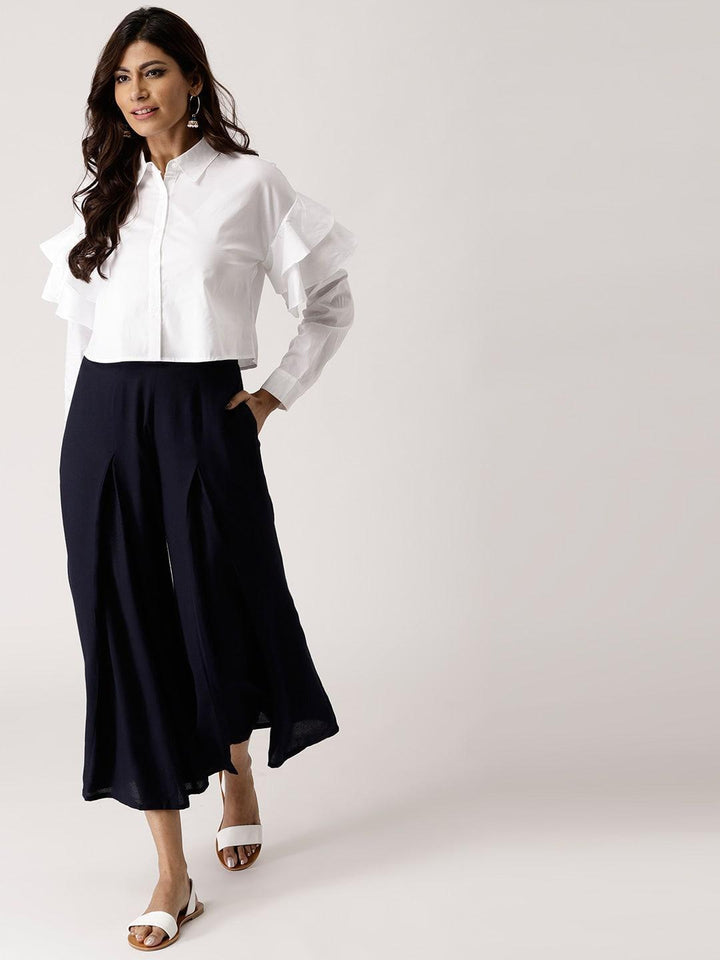 Navy Blue Solid Rayon Palazzos