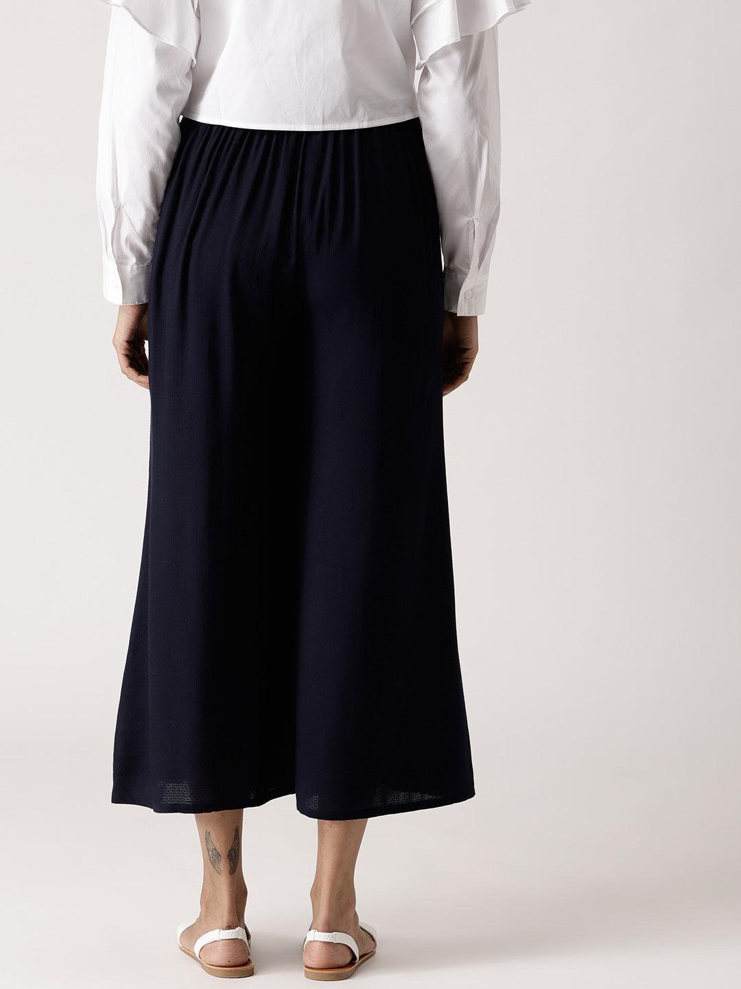 Navy Blue Solid Rayon Palazzos - ShopLibas 