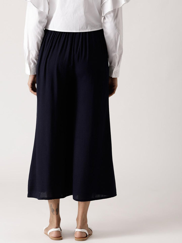Navy Blue Solid Rayon Palazzos