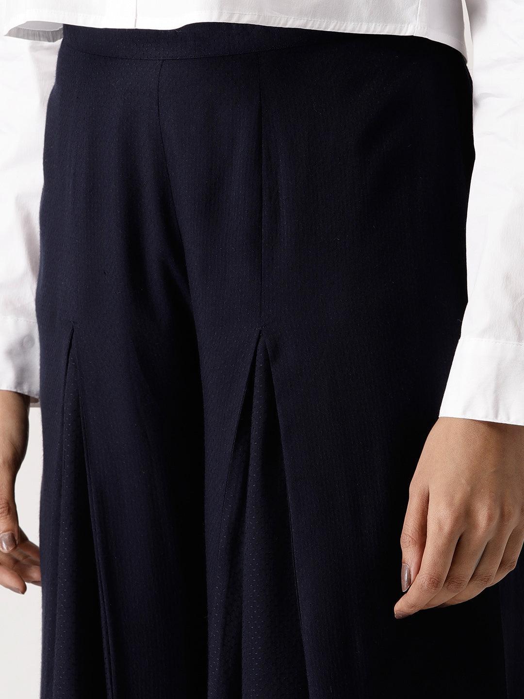 Navy Blue Solid Rayon Palazzos - ShopLibas 
