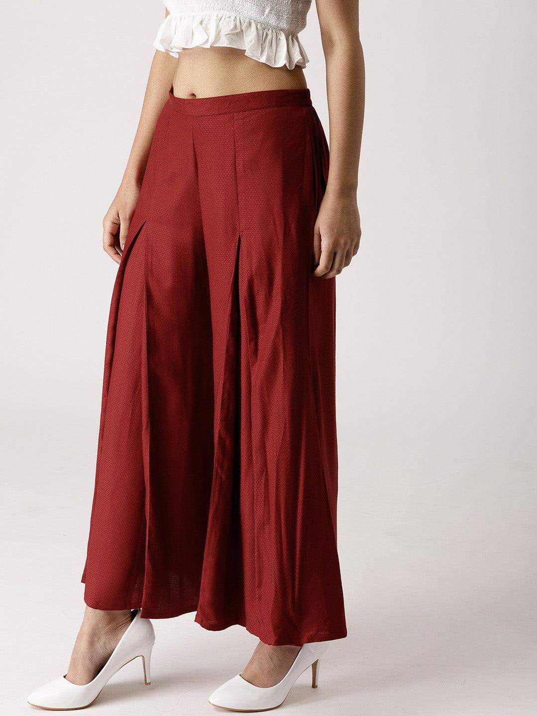Maroon Solid Rayon Palazzos - ShopLibas