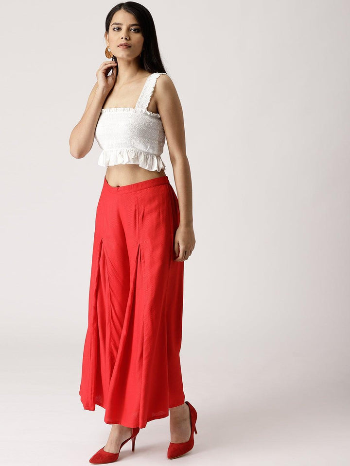 Red Solid Rayon Palazzos