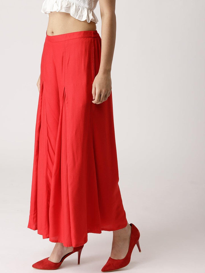 Red Solid Rayon Palazzos