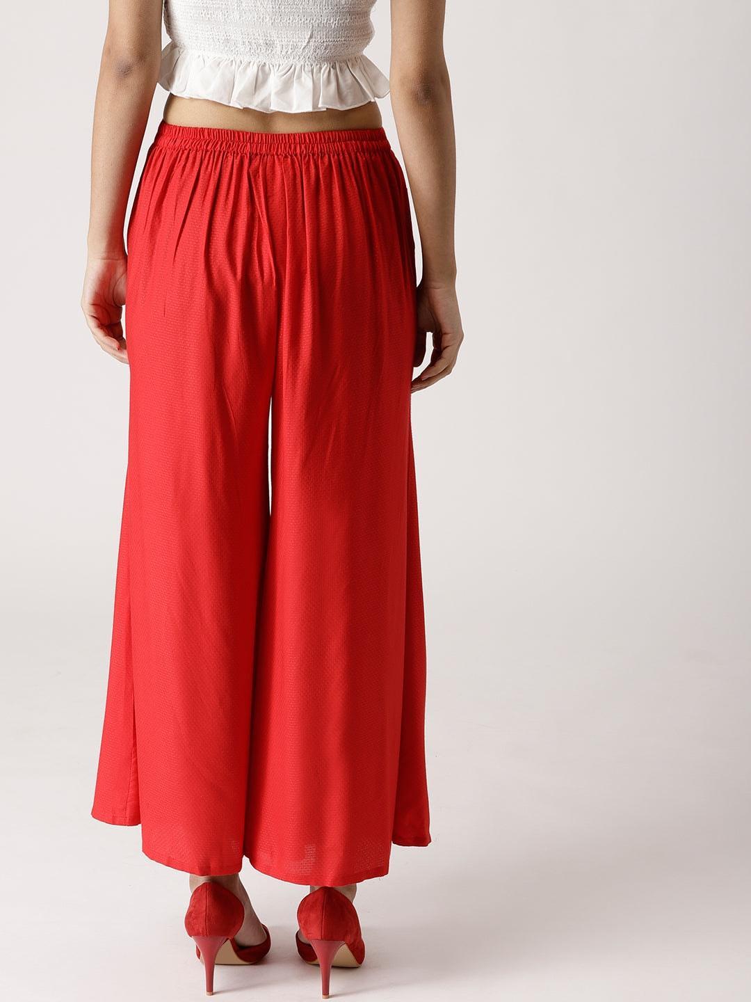 Red Solid Rayon Palazzos - ShopLibas 