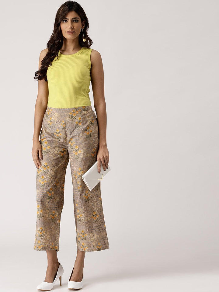 Grey Printed Cotton Palazzos