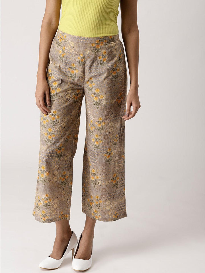 Grey Printed Cotton Palazzos