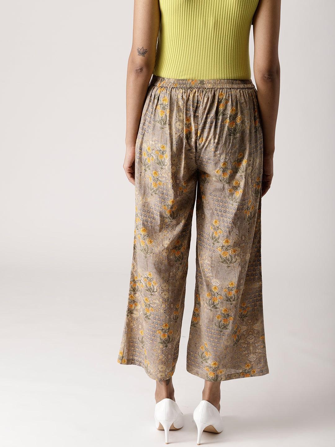 Grey Printed Cotton Palazzos - ShopLibas 