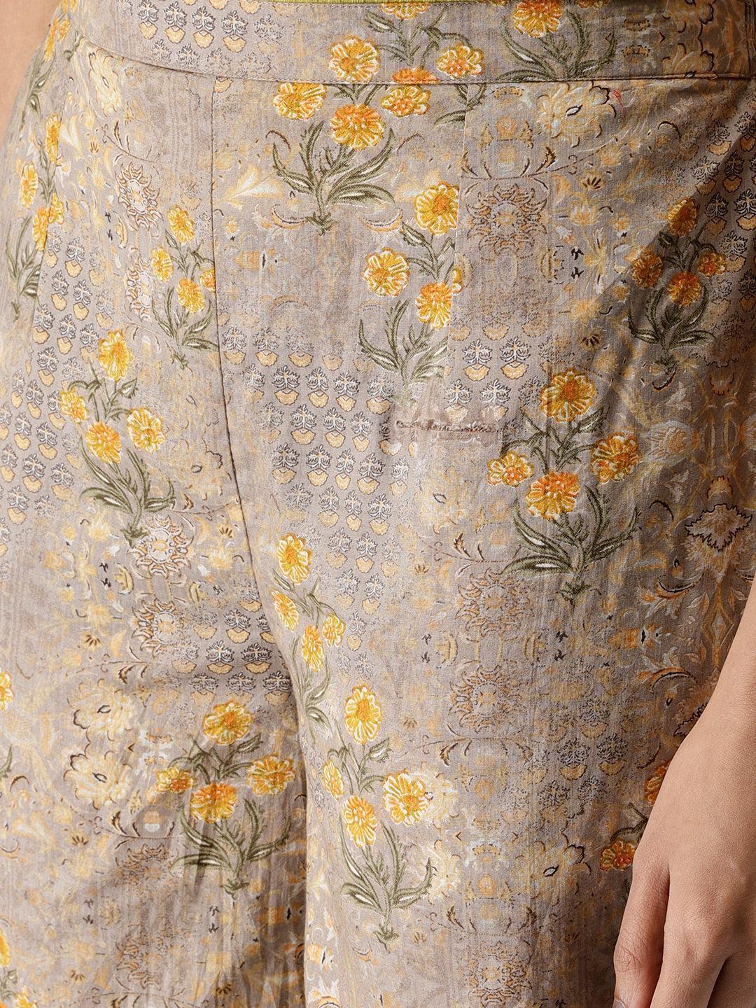 Grey Printed Cotton Palazzos - ShopLibas 