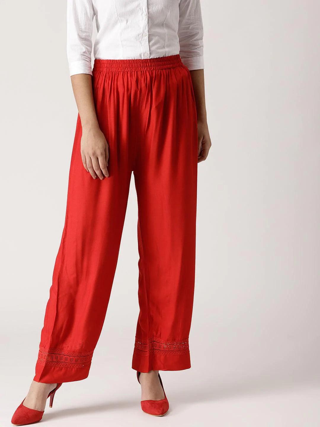 Red Solid Rayon Palazzos - ShopLibas