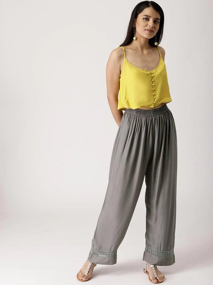 Grey Solid Rayon Palazzos