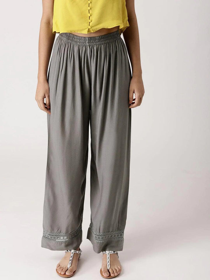 Grey Solid Rayon Palazzos