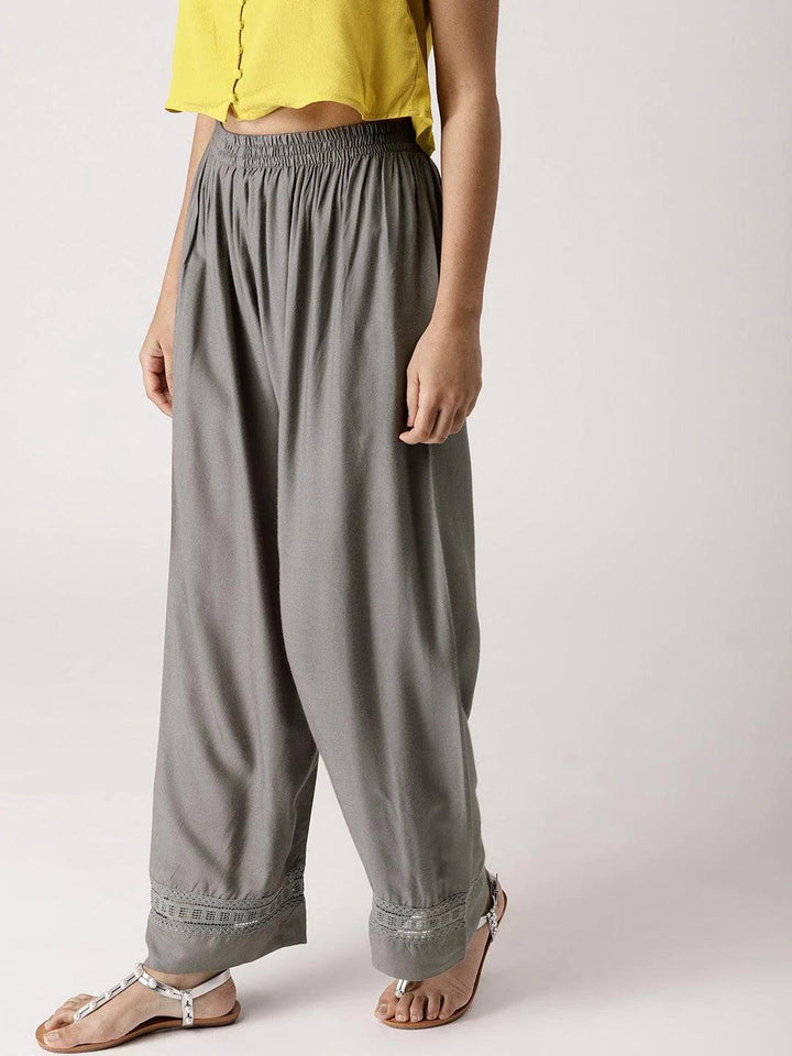 Grey Solid Rayon Palazzos