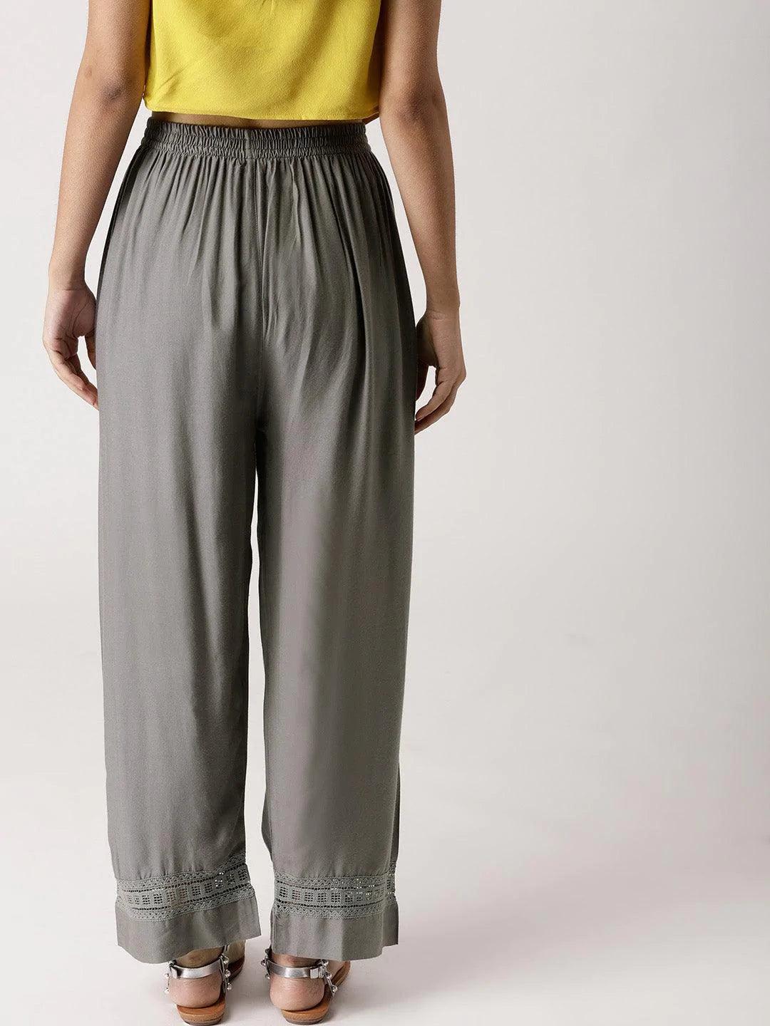 Grey Solid Rayon Palazzos - ShopLibas 