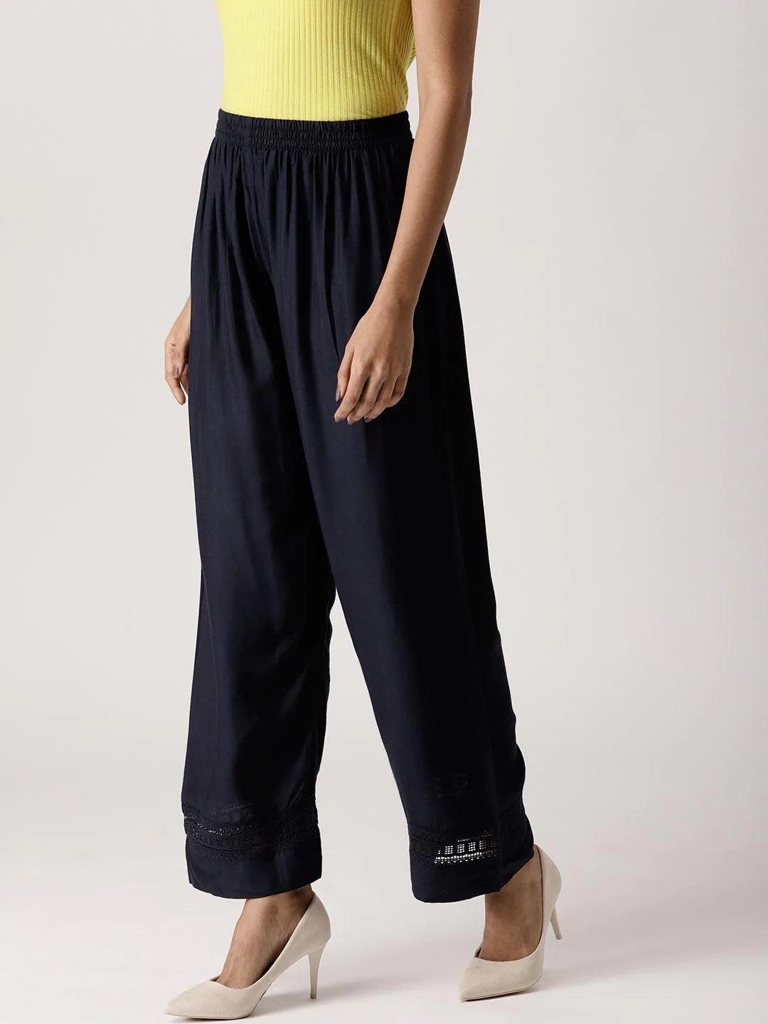 Blue Solid Rayon Palazzos - ShopLibas 