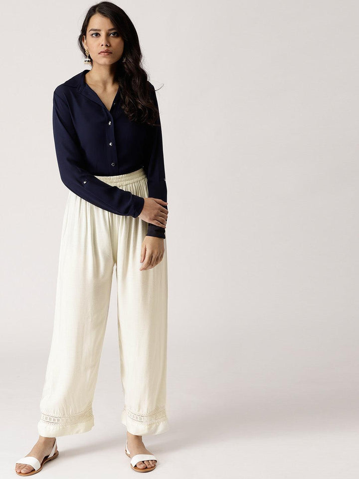 White Solid Rayon Palazzos