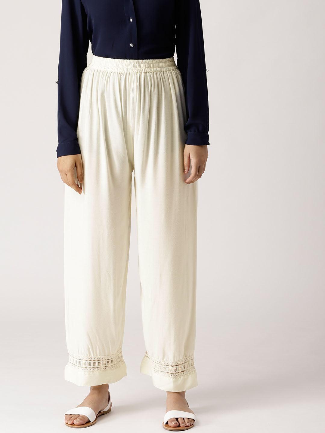 White Solid Rayon Palazzos - ShopLibas 