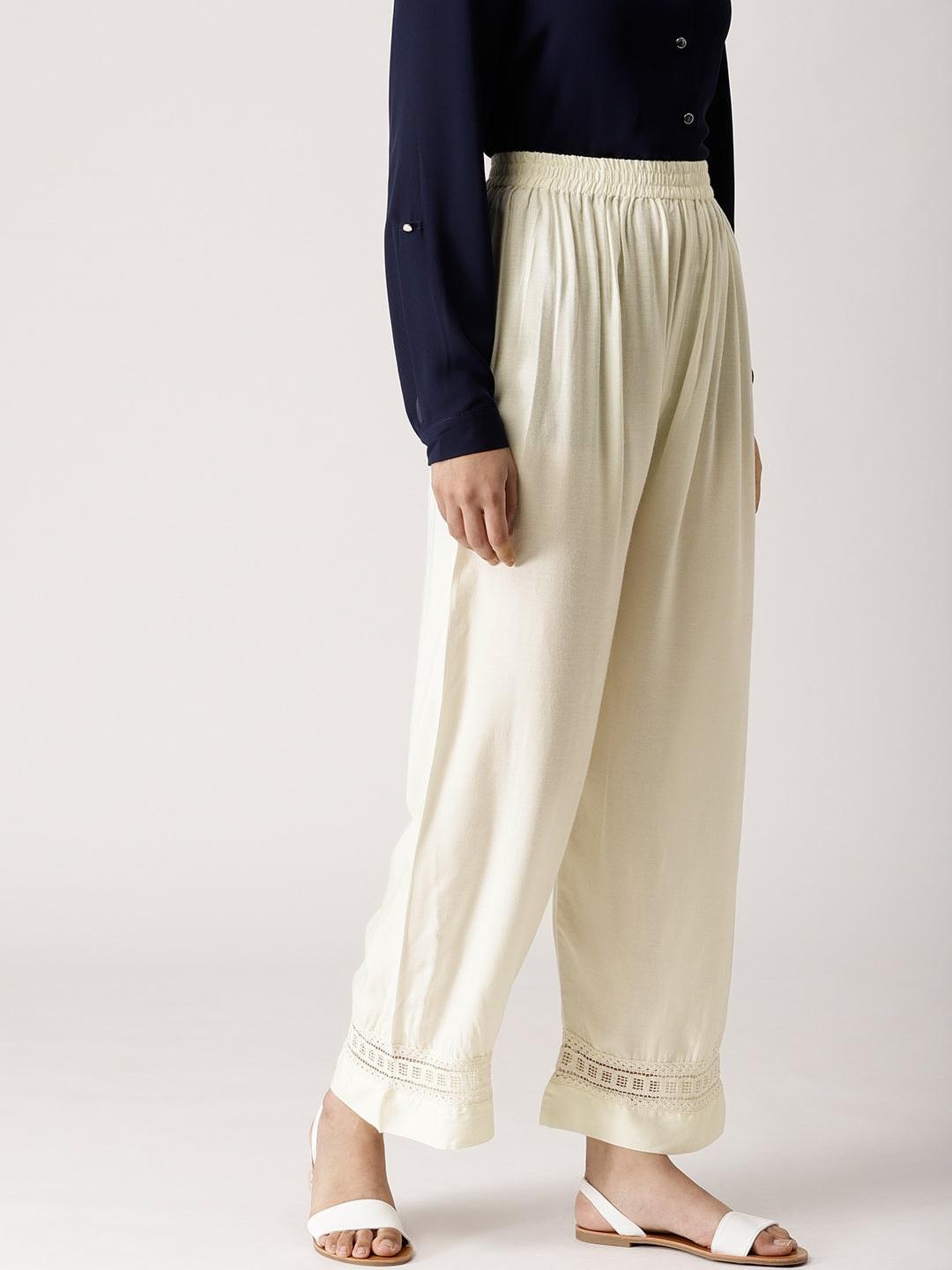 White Solid Rayon Palazzos - ShopLibas 