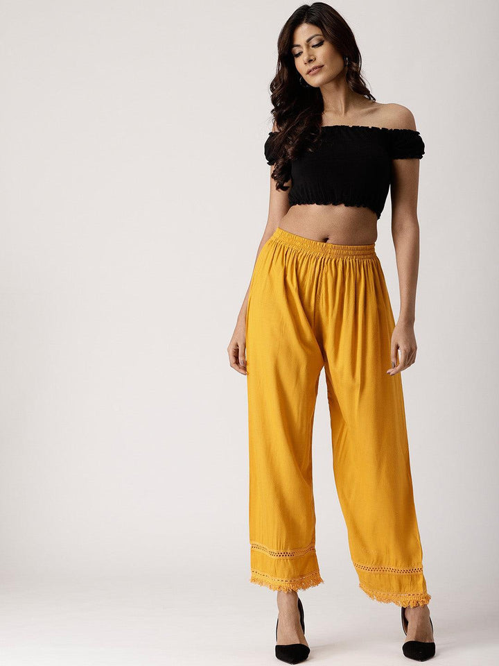 Yellow Solid Rayon Palazzos