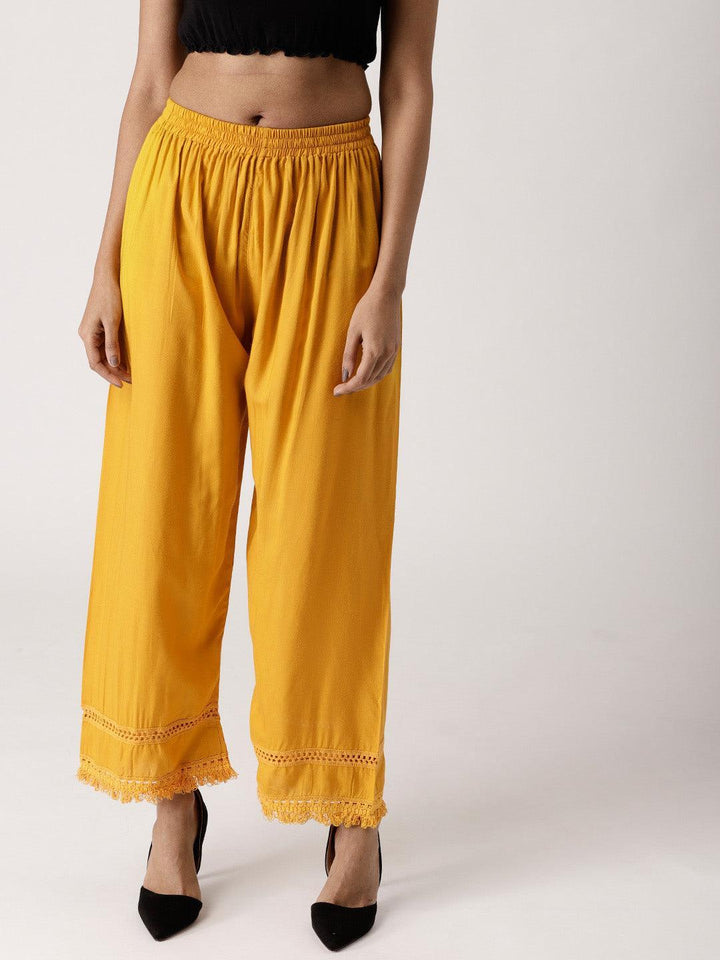 Yellow Solid Rayon Palazzos