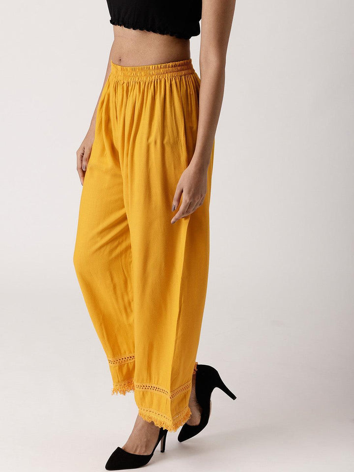 Yellow Solid Rayon Palazzos