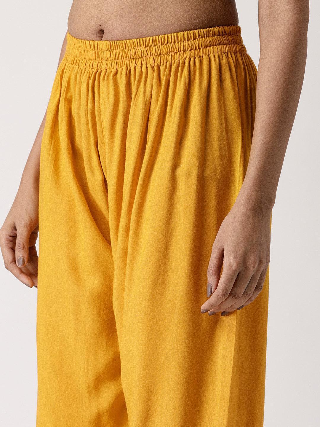 Yellow Solid Rayon Palazzos - ShopLibas 