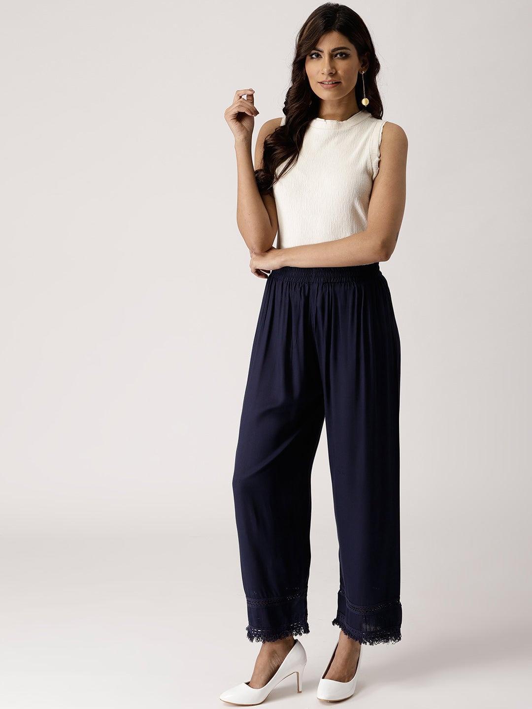 Blue Solid Rayon Palazzos - ShopLibas 