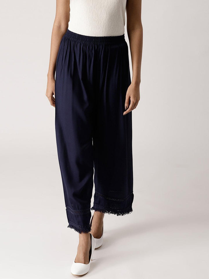 Blue Solid Rayon Palazzos