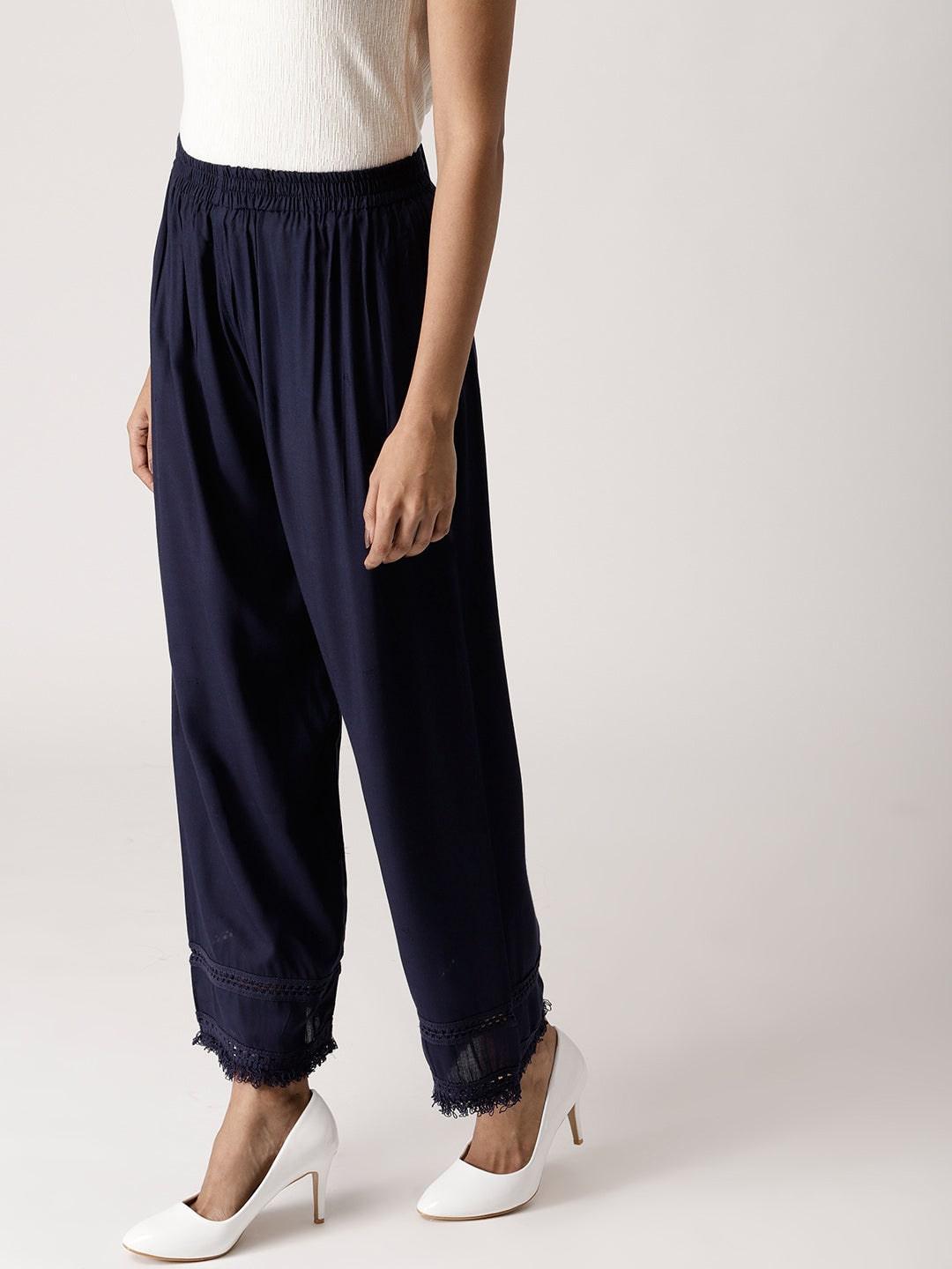 Blue Solid Rayon Palazzos - ShopLibas 