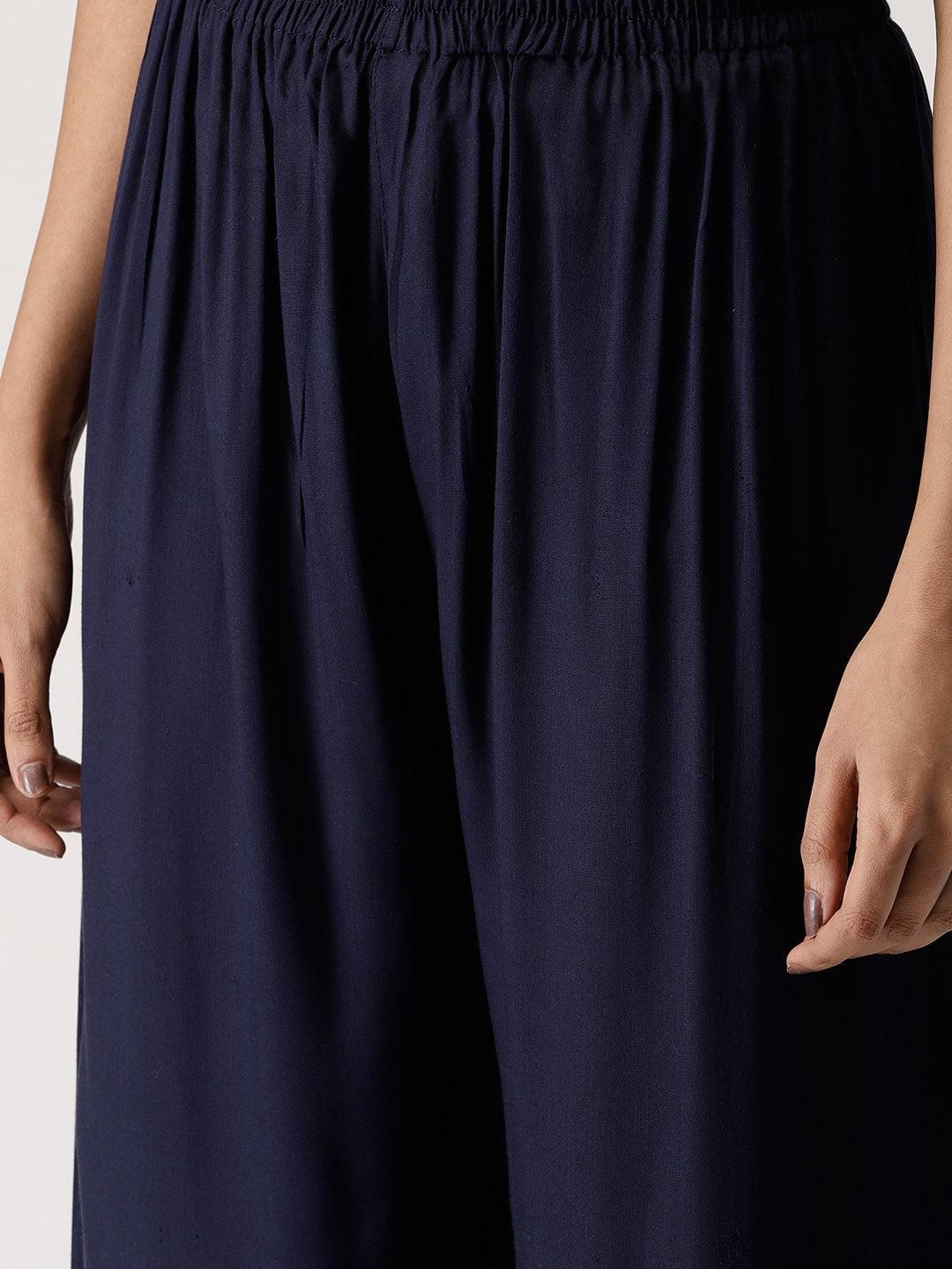 Blue Solid Rayon Palazzos - ShopLibas 