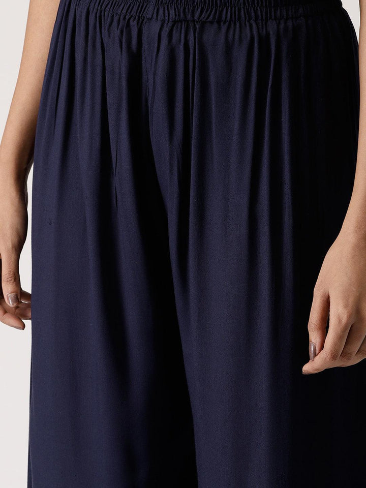 Blue Solid Rayon Palazzos