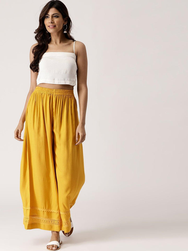 Yellow Solid Rayon Palazzos