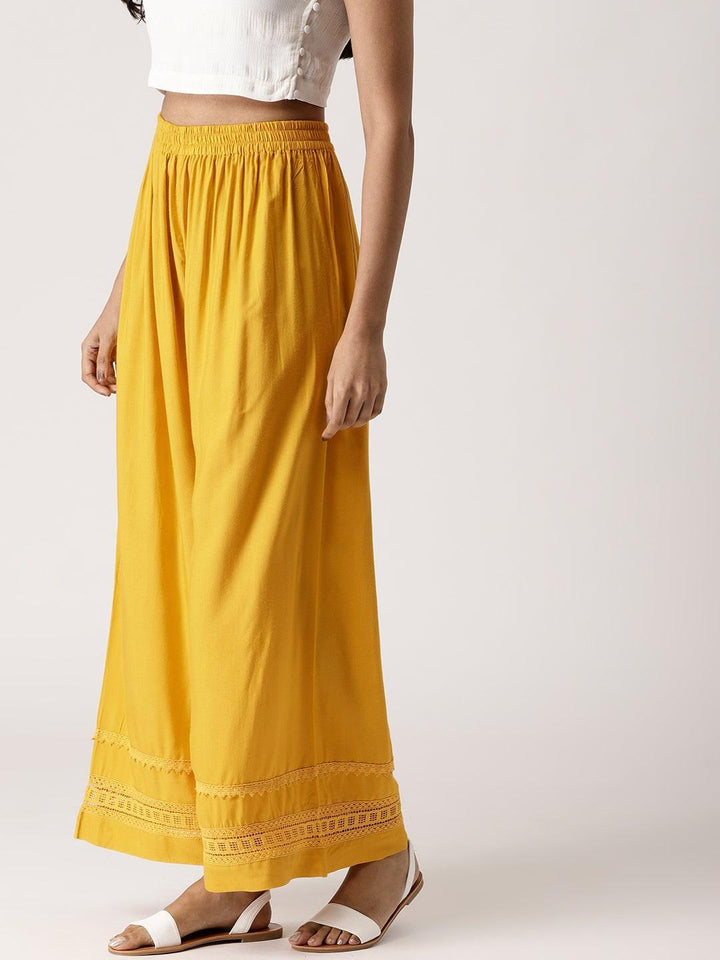 Yellow Solid Rayon Palazzos