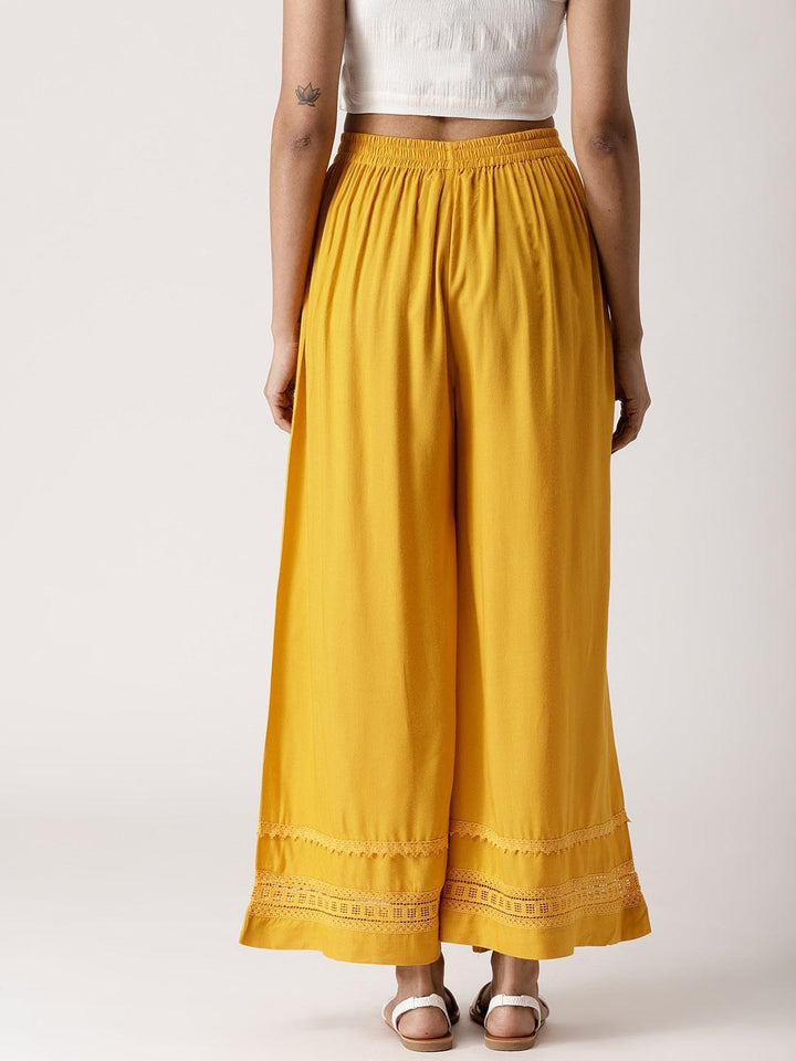 Yellow Solid Rayon Palazzos